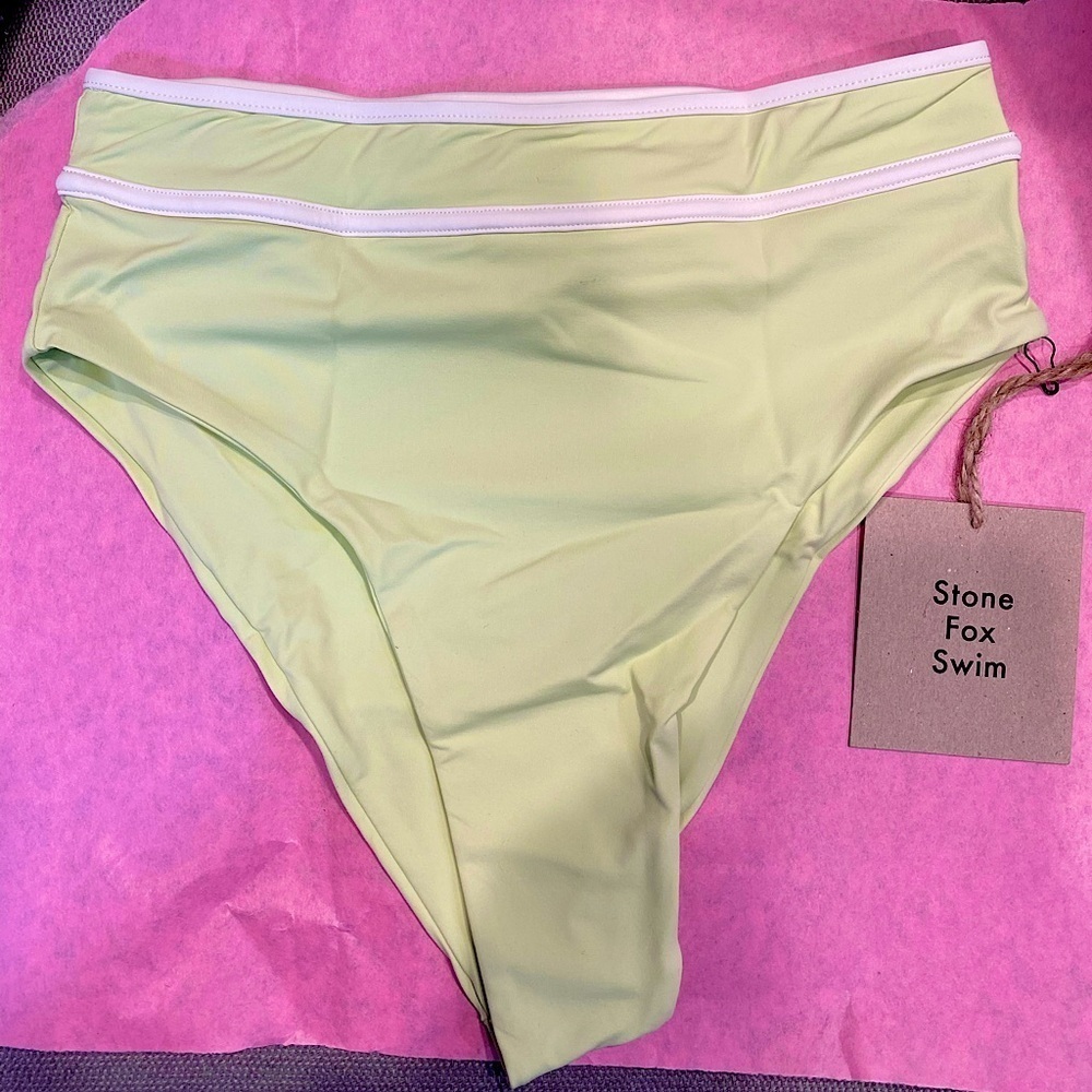 NWT Stone Fox Swim Juniper Bikini Bottom Keylime Green High Waisted SIZE SMALL - Picture 3 of 6